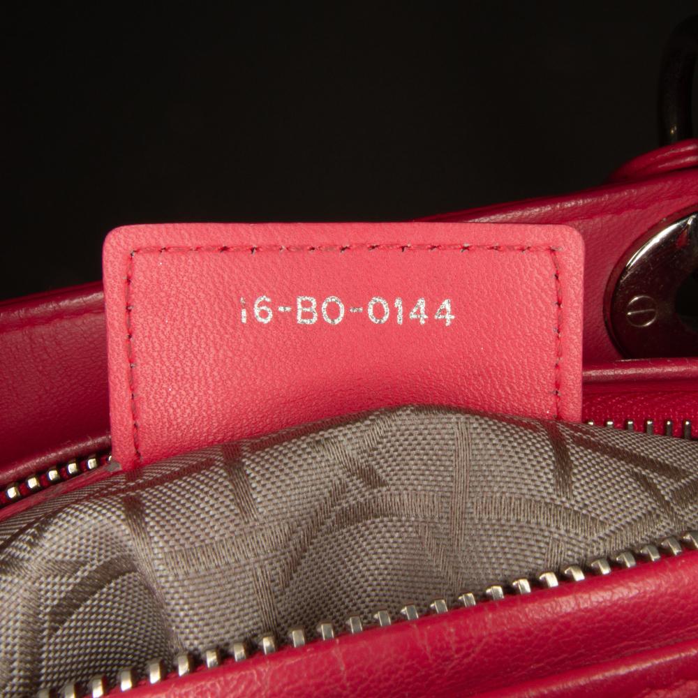 Christian Dior B Dior Pink Hot Pink Lambskin Leather Leather Medium Lambskin Cannage Lady Dior Italy
