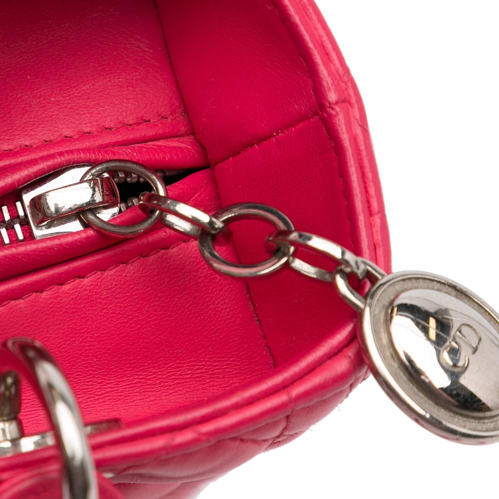 Christian Dior B Dior Pink Hot Pink Lambskin Leather Leather Medium Lambskin Cannage Lady Dior Italy