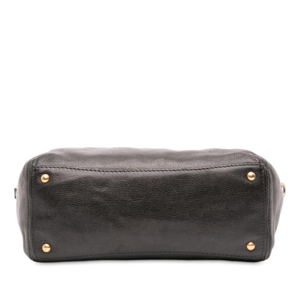 Prada B Prada Black Calf Leather Vitello Daino Frame Convertible Tote Italy