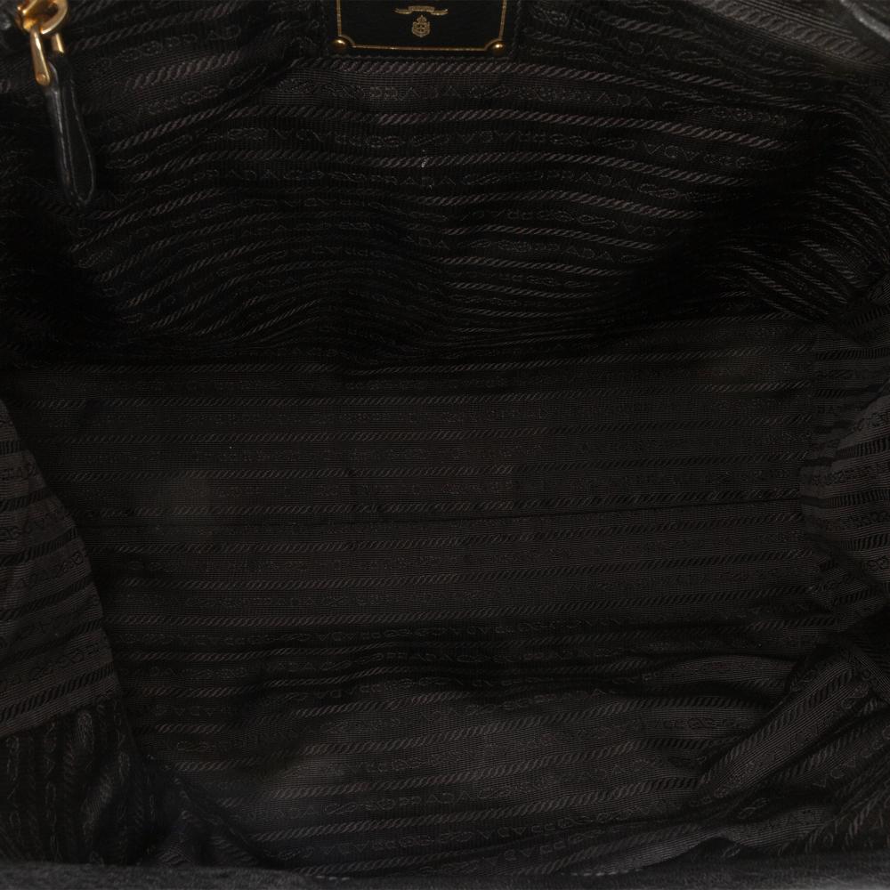 Prada B Prada Black Calf Leather Vitello Daino Frame Convertible Tote Italy