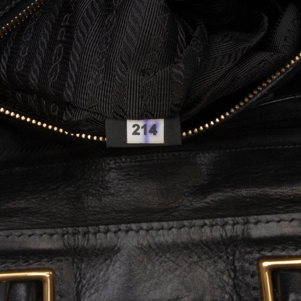 Prada B Prada Black Calf Leather Vitello Daino Frame Convertible Tote Italy