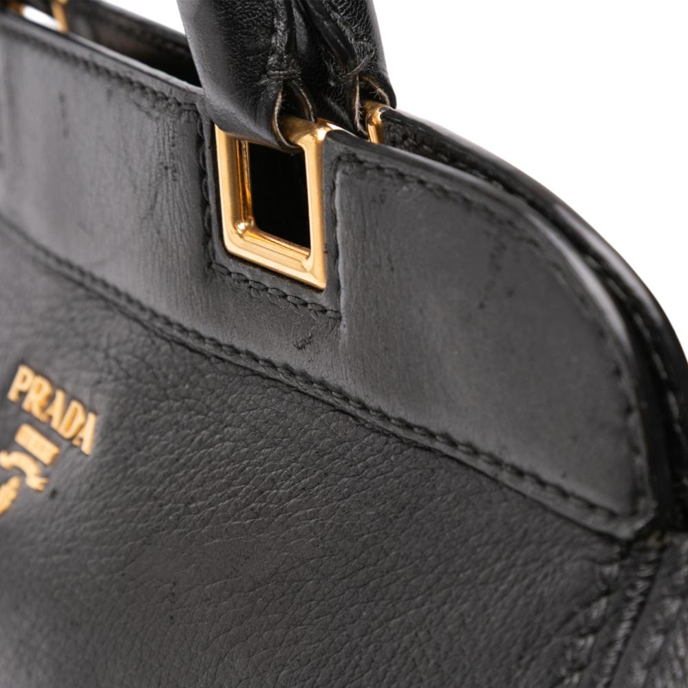 Prada B Prada Black Calf Leather Vitello Daino Frame Convertible Tote Italy