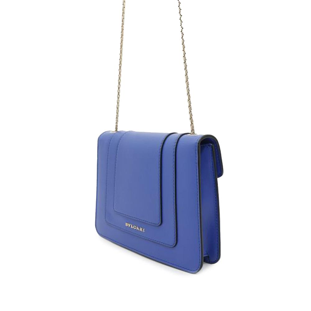Bvlgari B Bvlgari Blue Calf Leather Small Square Serpenti Forever Chain Crossbody Italy