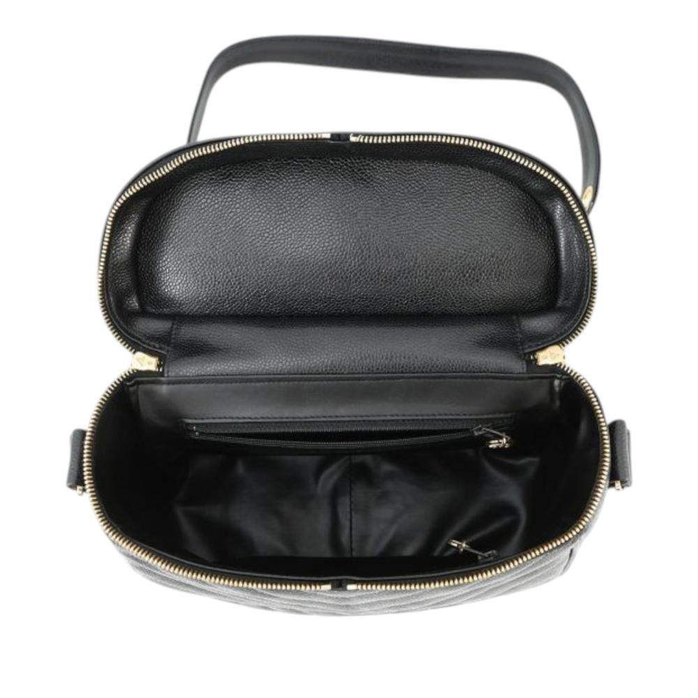 Chanel B Chanel Black Caviar Leather Leather CC Chevron Caviar Vanity Case with Chain Italy