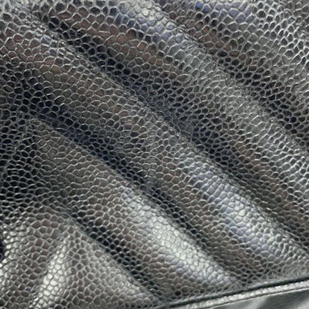 Chanel B Chanel Black Caviar Leather Leather CC Chevron Caviar Vanity Case with Chain Italy