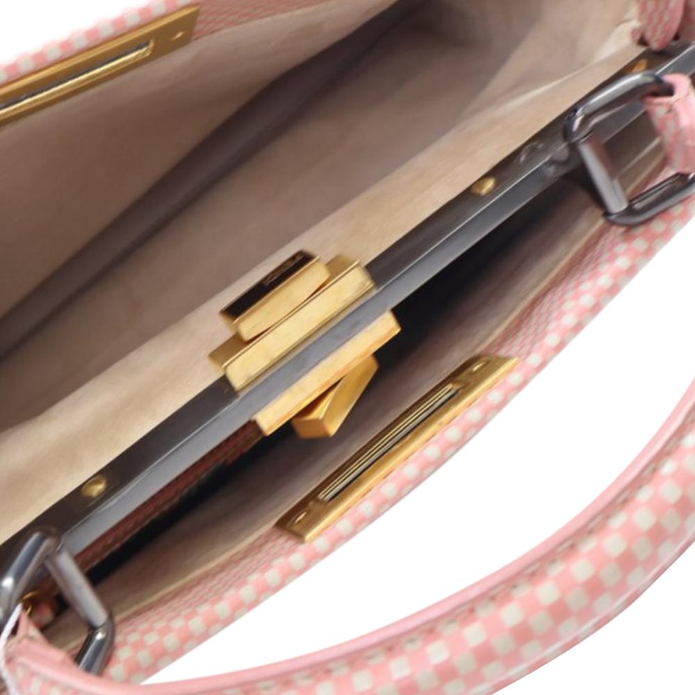 Fendi B Fendi Pink Calf Leather Medium Checkered Sequin Peekaboo Iconic Satchel Italy