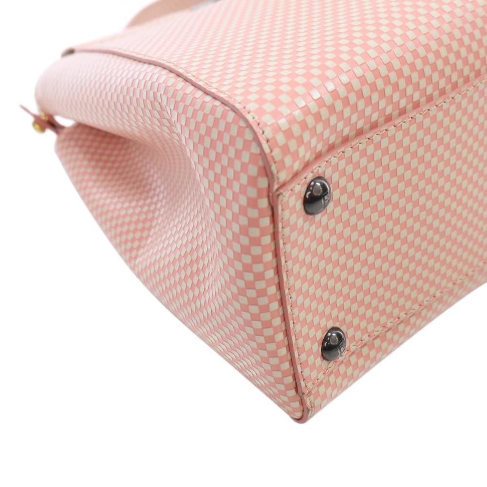 Fendi B Fendi Pink Calf Leather Medium Checkered Sequin Peekaboo Iconic Satchel Italy