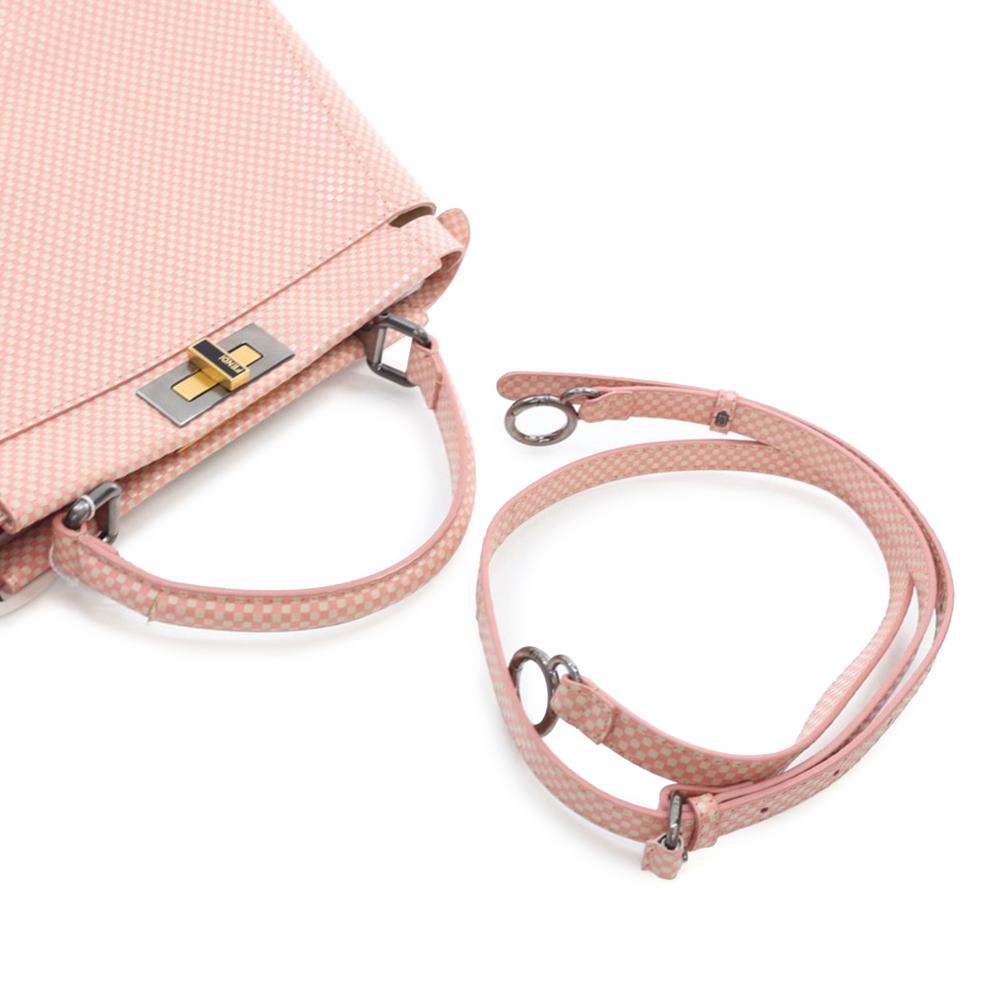 Fendi B Fendi Pink Calf Leather Medium Checkered Sequin Peekaboo Iconic Satchel Italy