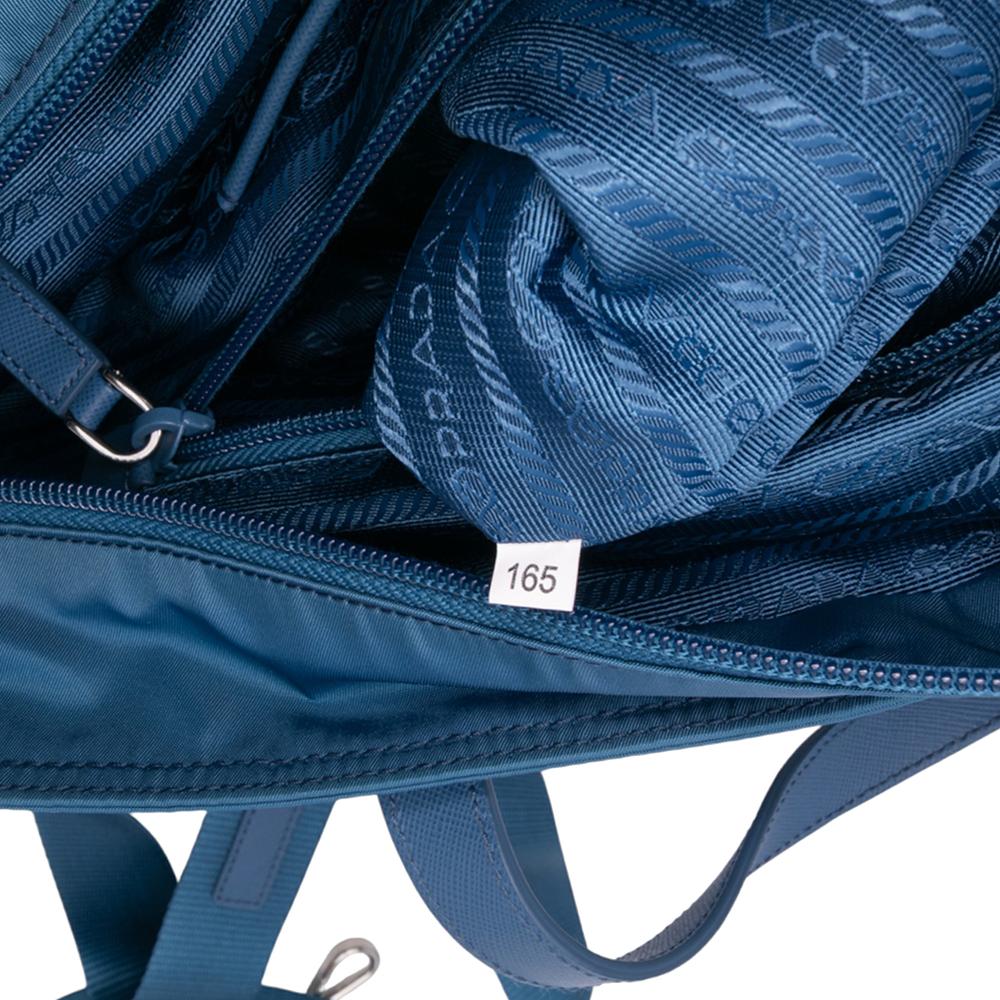 Prada AB Prada Blue Nylon Fabric Tessuto Zip Top Convertible Tote Italy