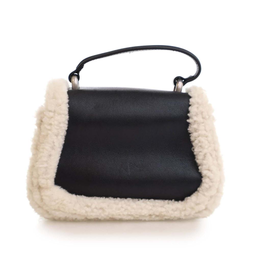 Gucci B Gucci Black Calf Leather Mini and Shearling Dionysus Top Handle Bag Italy