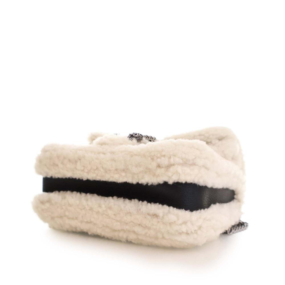 Gucci B Gucci Black Calf Leather Mini and Shearling Dionysus Top Handle Bag Italy