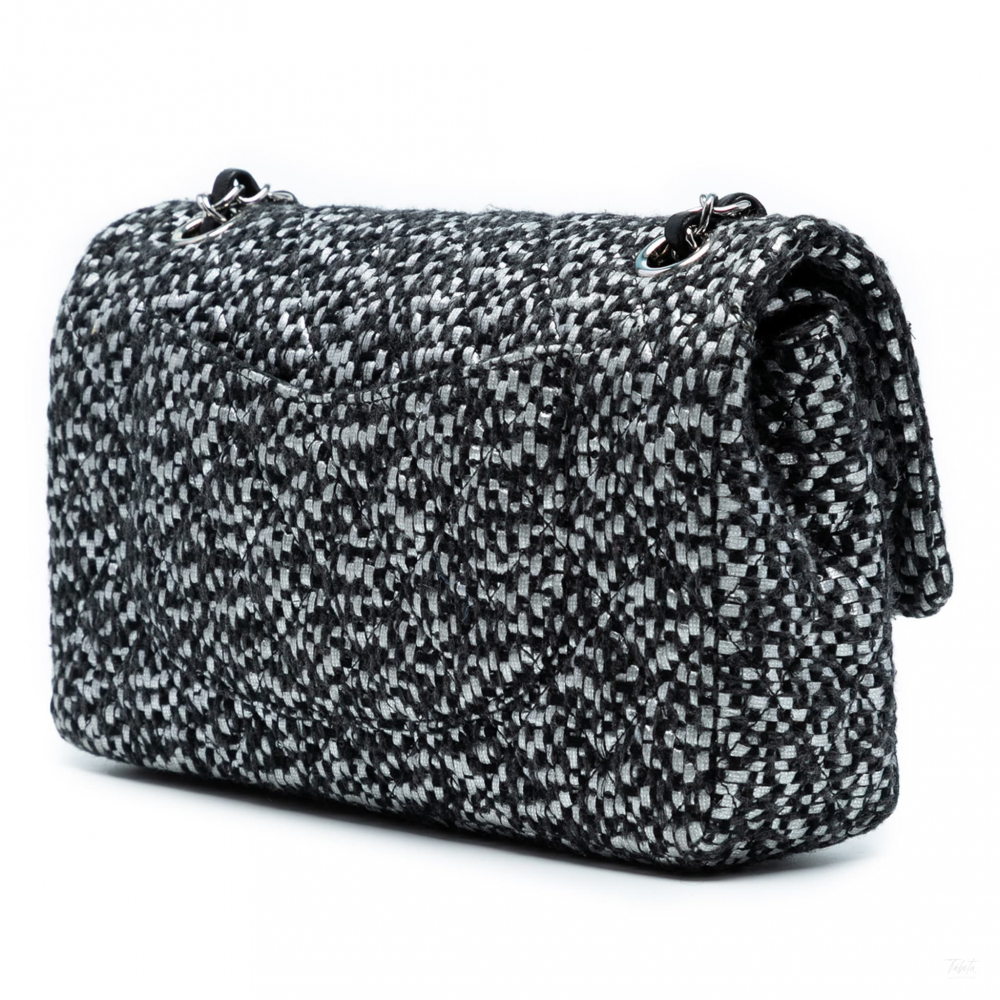Chanel Classic Double Flap Medium Tweed Shoulder Bag Black