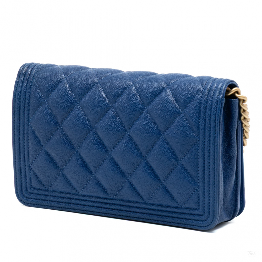 Chanel Boy Caviar Leather Quilted Wallet on Chain Crossbody Blue