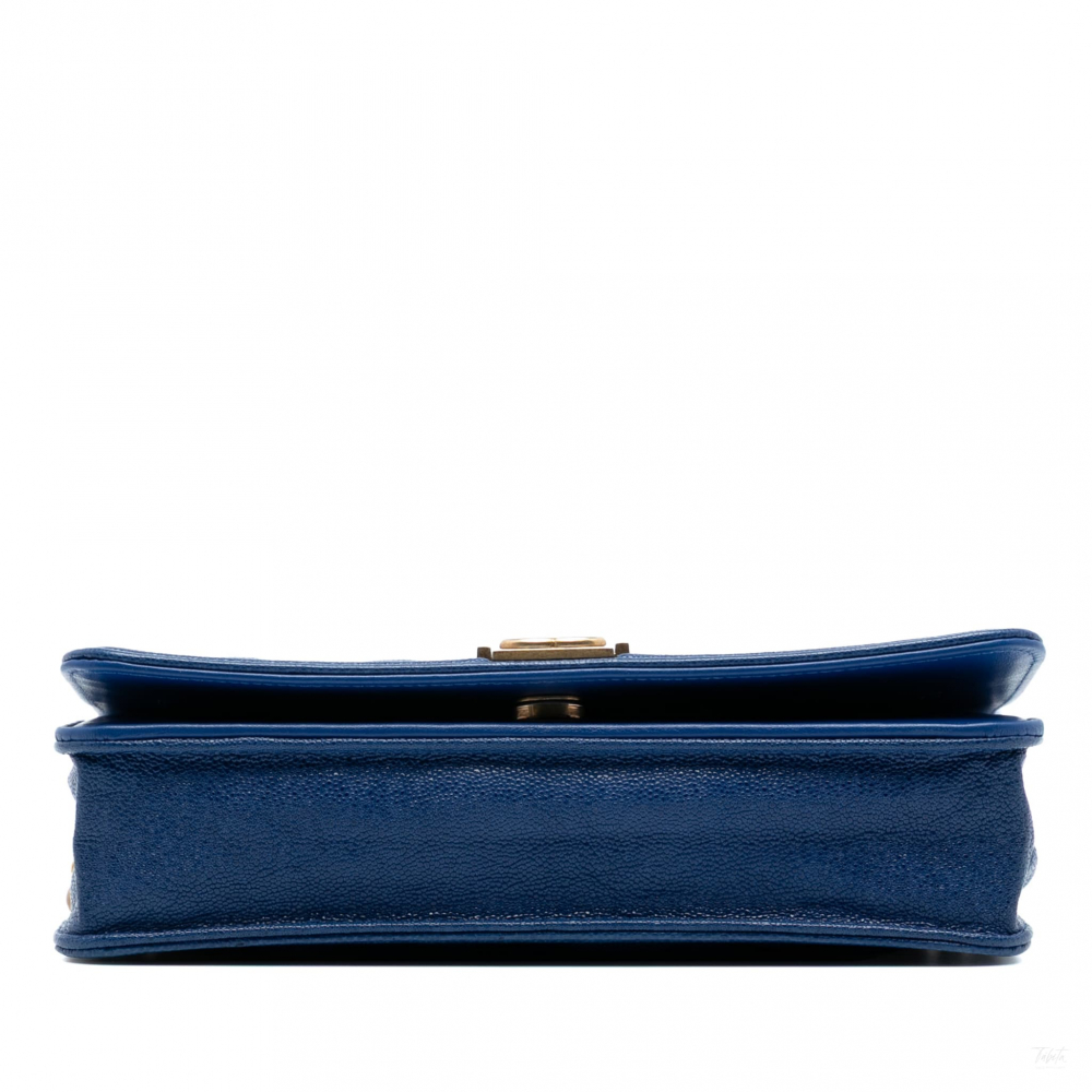 Chanel Boy Caviar Leather Quilted Wallet on Chain Crossbody Blue