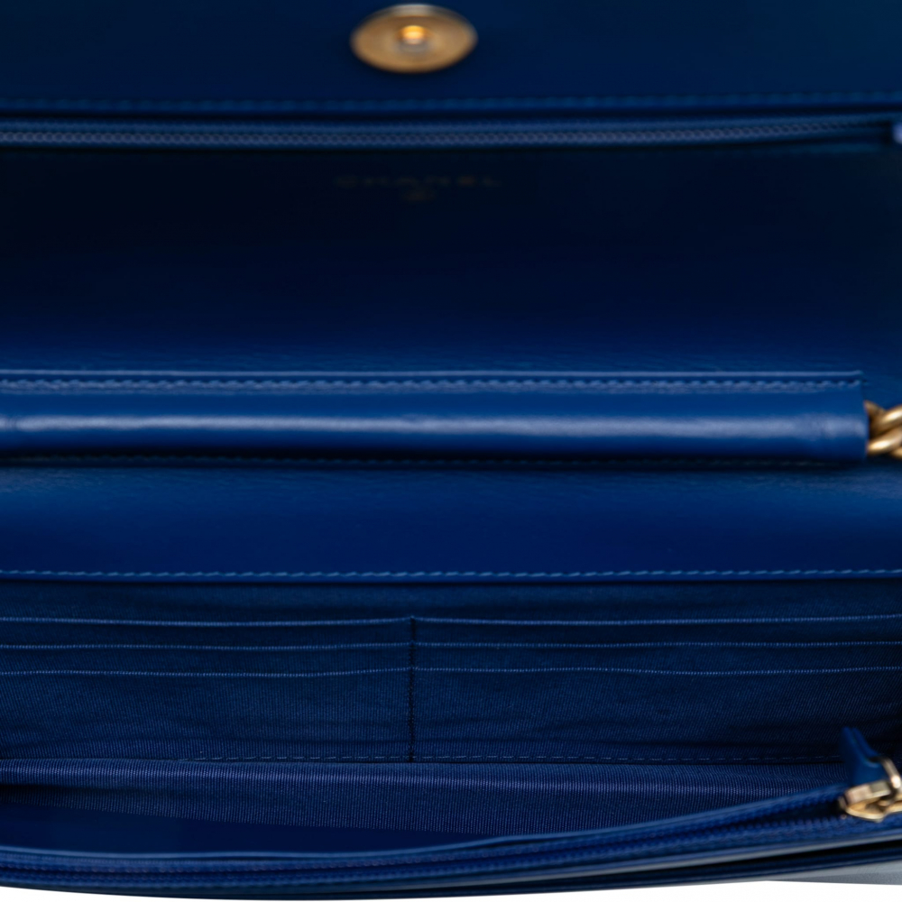 Chanel Boy Caviar Leather Quilted Wallet on Chain Crossbody Blue