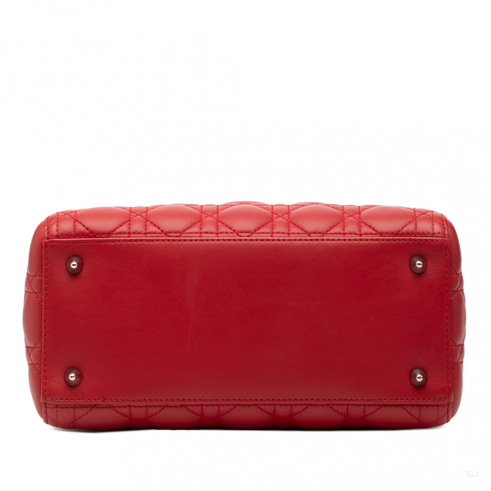 Christian Dior Lady Dior Medium Cannage Lambskin Leather 2-Ways Tote Bag Red