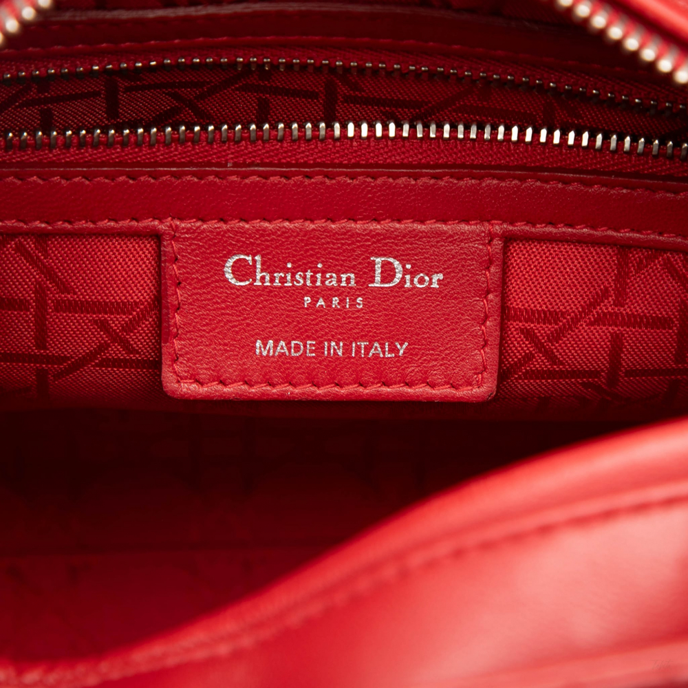 Christian Dior Lady Dior Medium Cannage Lambskin Leather 2-Ways Tote Bag Red