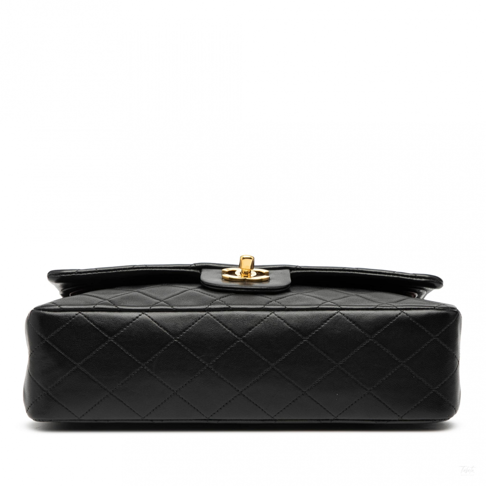 Chanel Vintage Classic Double Flap Medium Lambskin Leather Matelassè Shoulder Bag Black