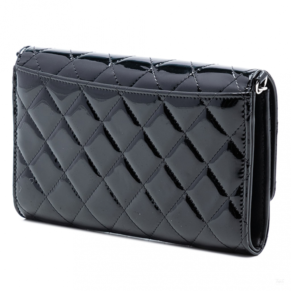 Chanel WOC Patent Leather Quilted Flap Crossbody Black