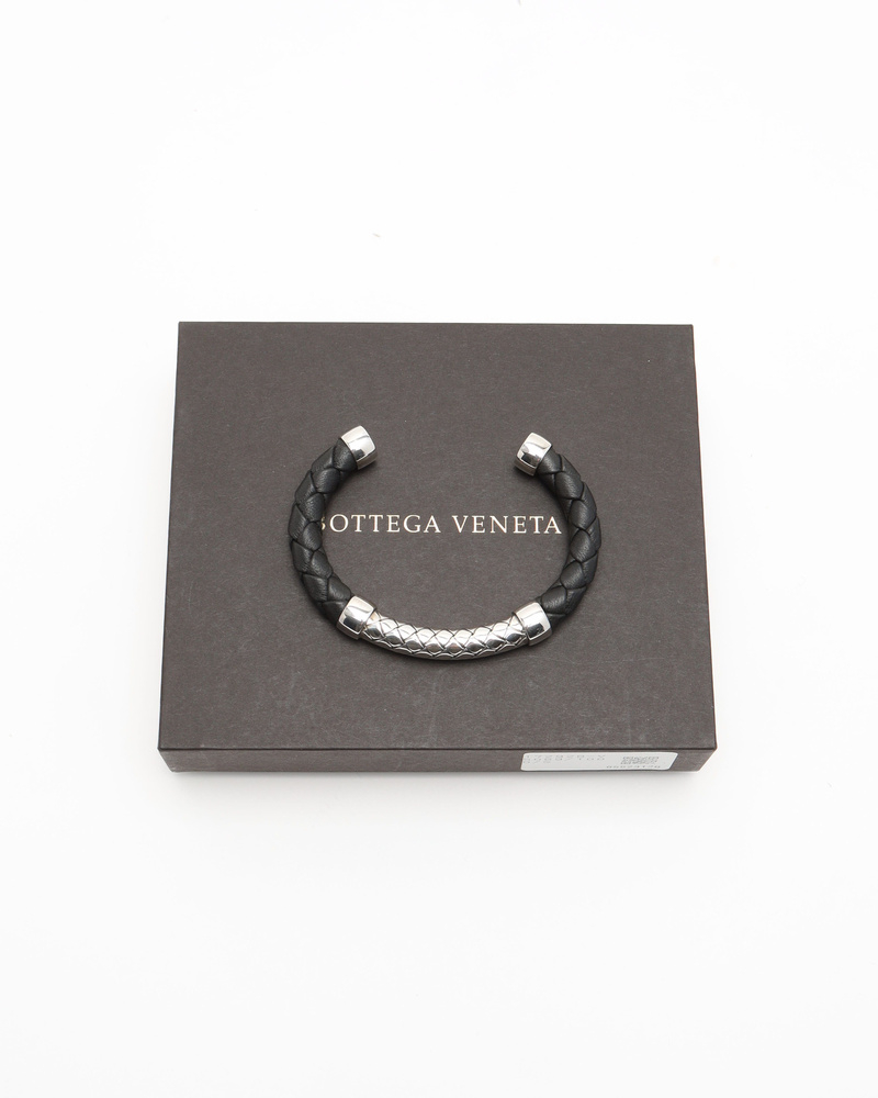 Bottega Veneta Intrecciato Silver and Leather Bracelet