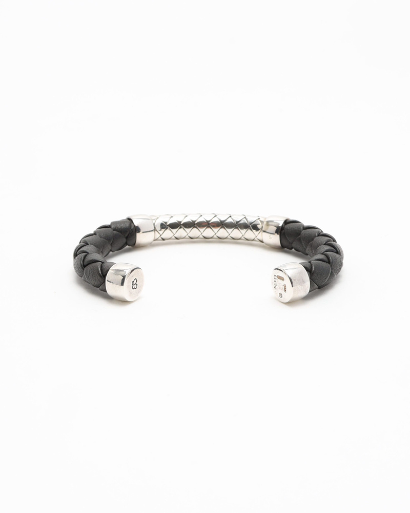 Bottega Veneta Intrecciato Silver and Leather Bracelet