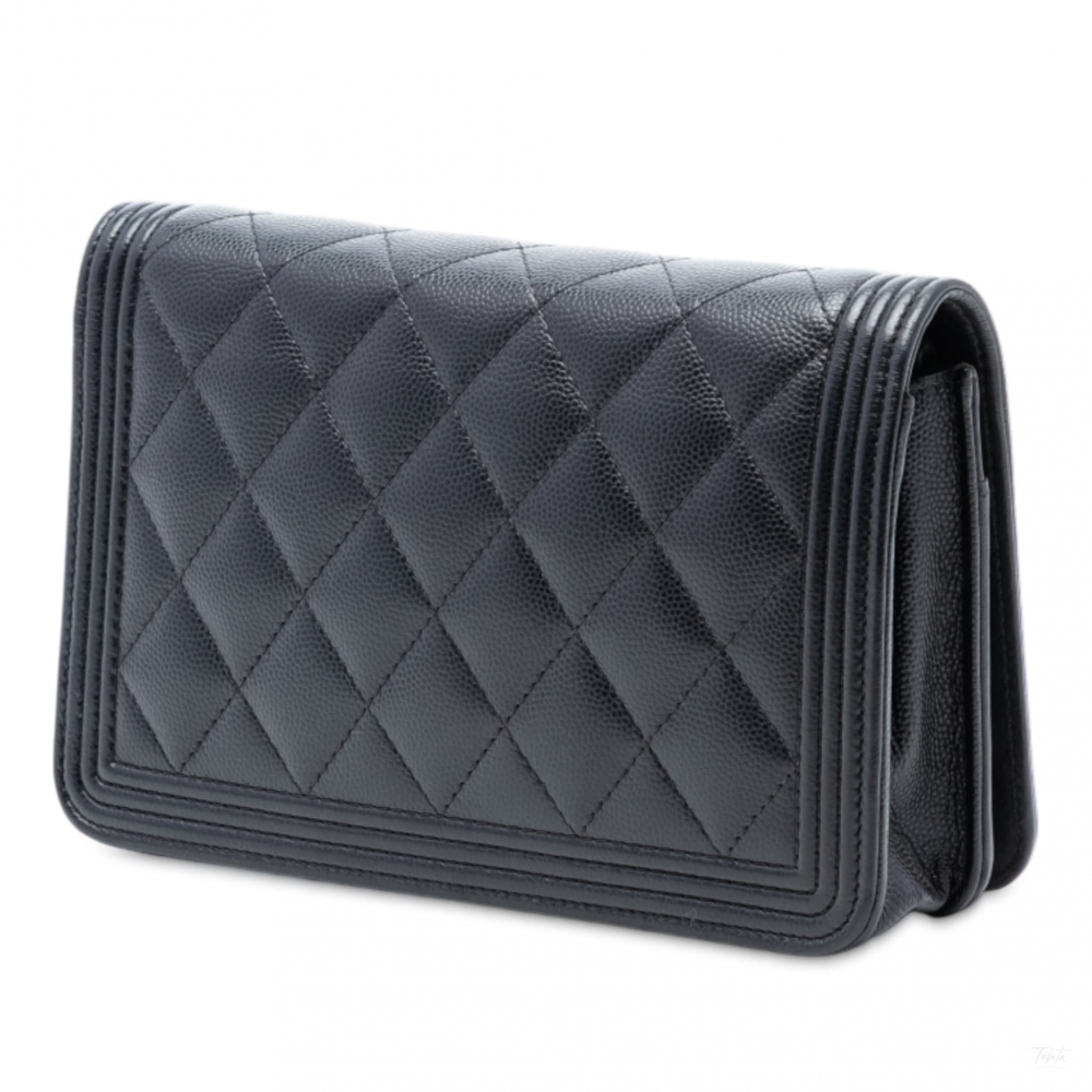 Chanel Boy Caviar Leather Quilted Wallet on Chain Crossbody Black