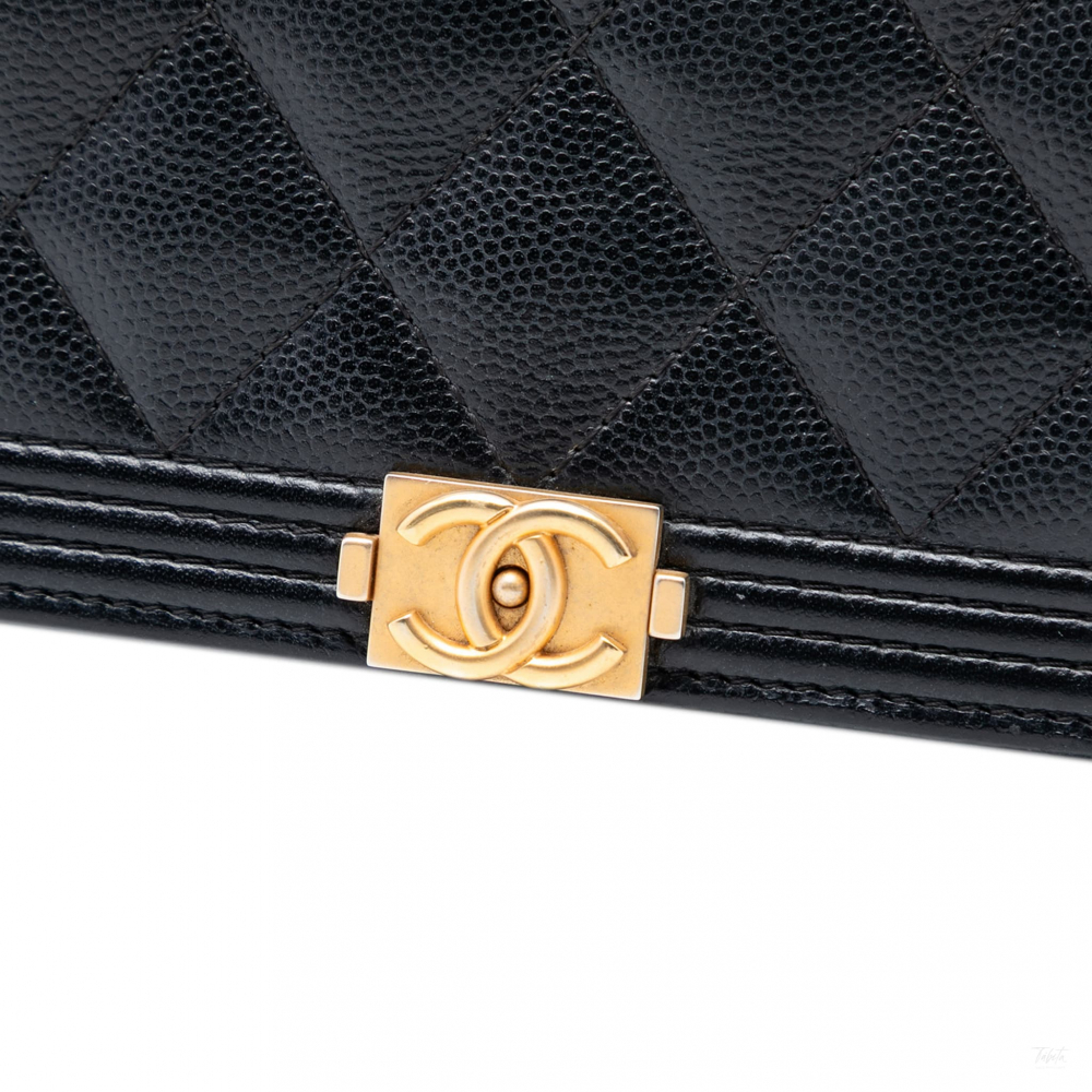 Chanel Boy Caviar Leather Quilted Wallet on Chain Crossbody Black