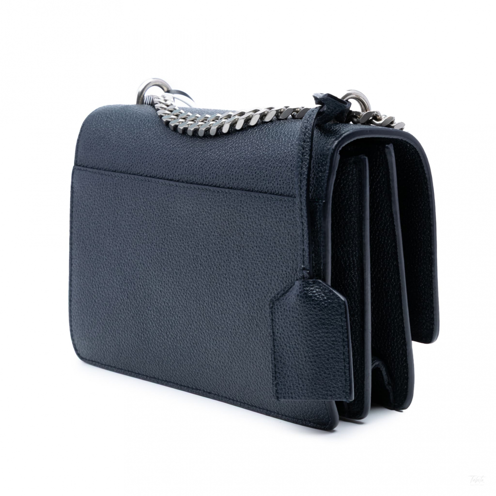 Saint Laurent Sunset Grained Calfskin Leather Flap Crossbody Blue