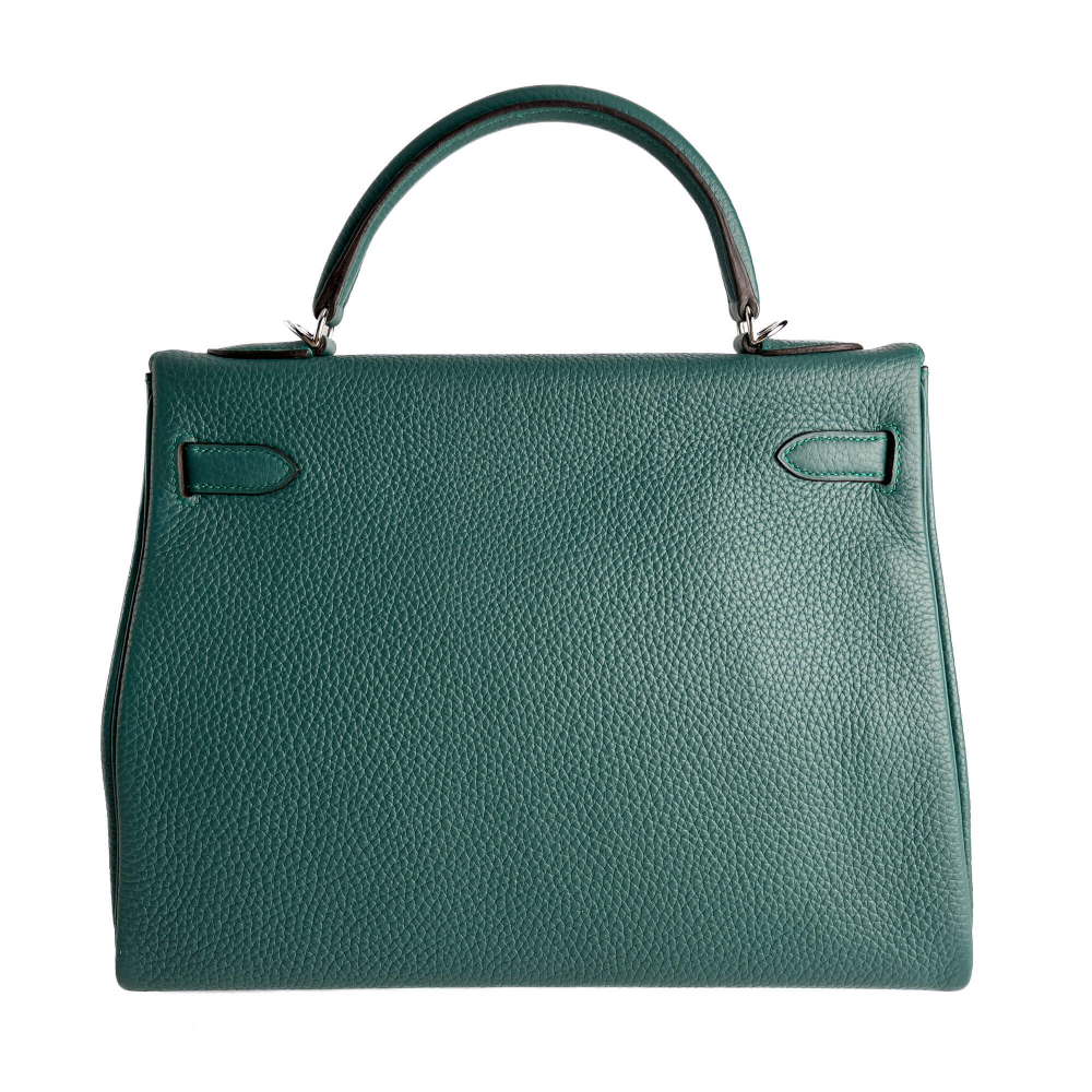 Hermès Kelly 32 Taurillon Clemence Leather Top-Handle Handbag Malachite