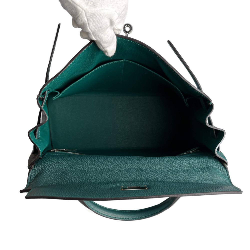 Hermès Kelly 32 Taurillon Clemence Leather Top-Handle Handbag Malachite
