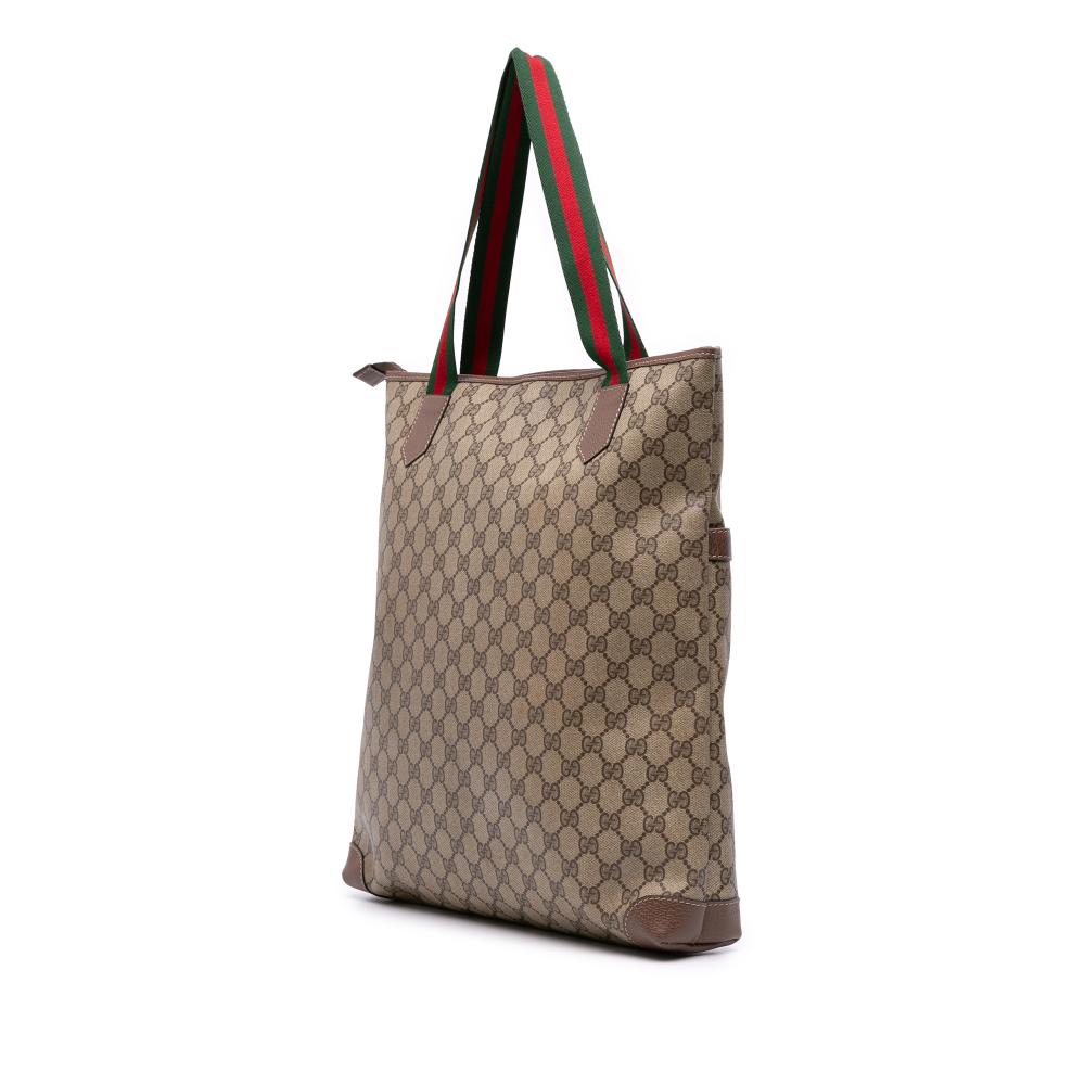 Gucci B Gucci Brown Beige Coated Canvas Fabric GG Supreme Web Tote Italy