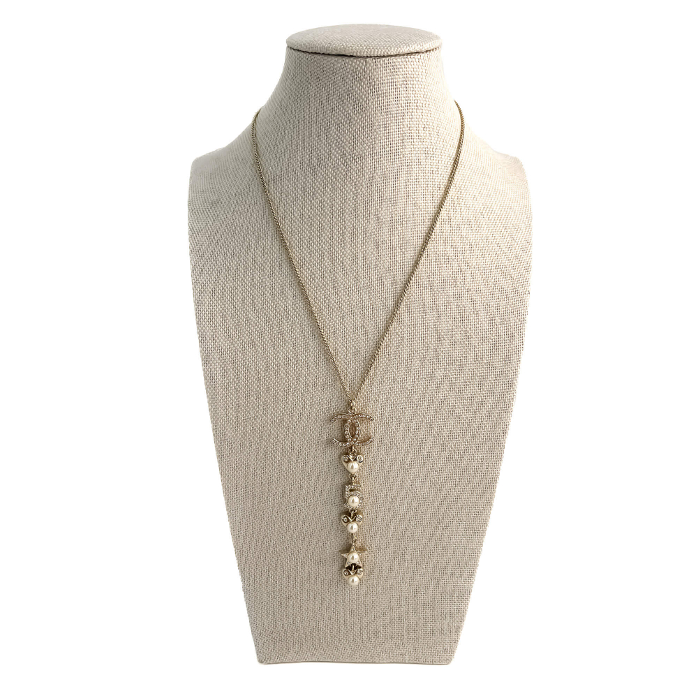 Chanel Crystal Pearls CC Metal & Faux Pearls Pedant