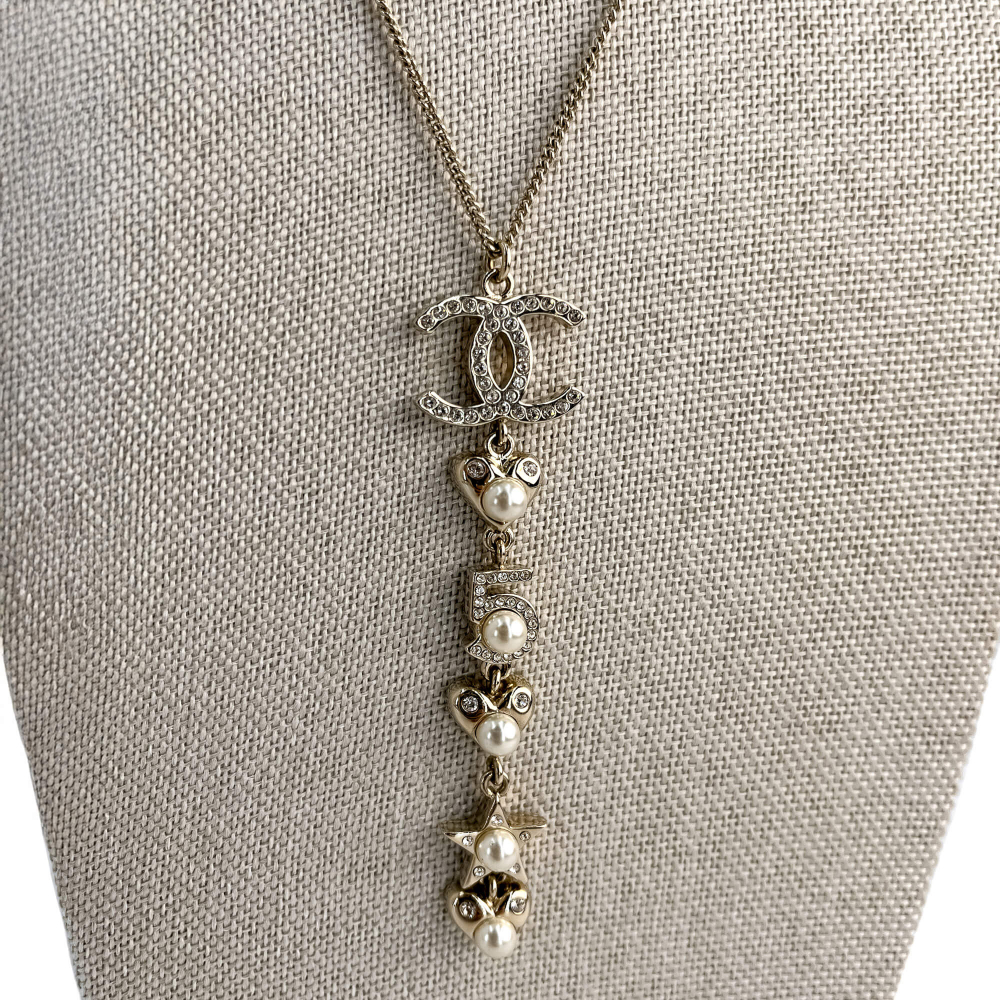 Chanel Crystal Pearls CC Metal & Faux Pearls Pedant