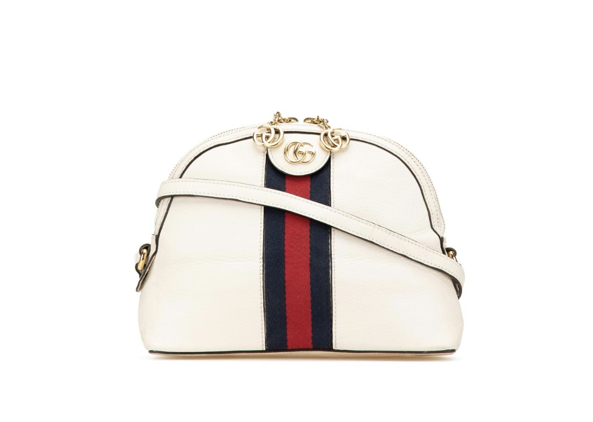 Gucci B Gucci White Calf Leather Small Ophidia Dome Crossbody Italy
