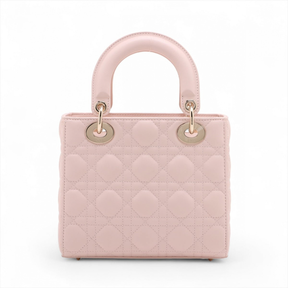 Christian Dior Lady Dior Small Lambskin Leather My ABCDior Cannage Tote Handbag Sand