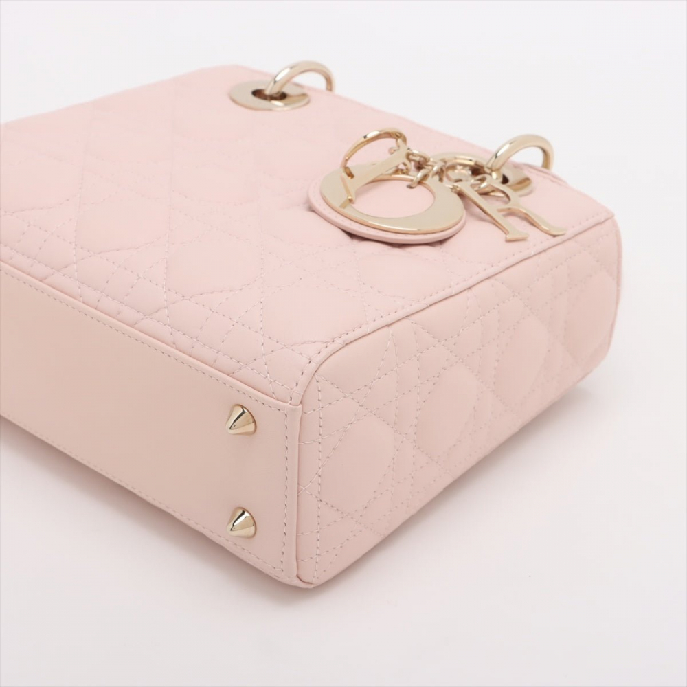 Christian Dior Lady Dior Small Lambskin Leather My ABCDior Cannage Tote Handbag Sand