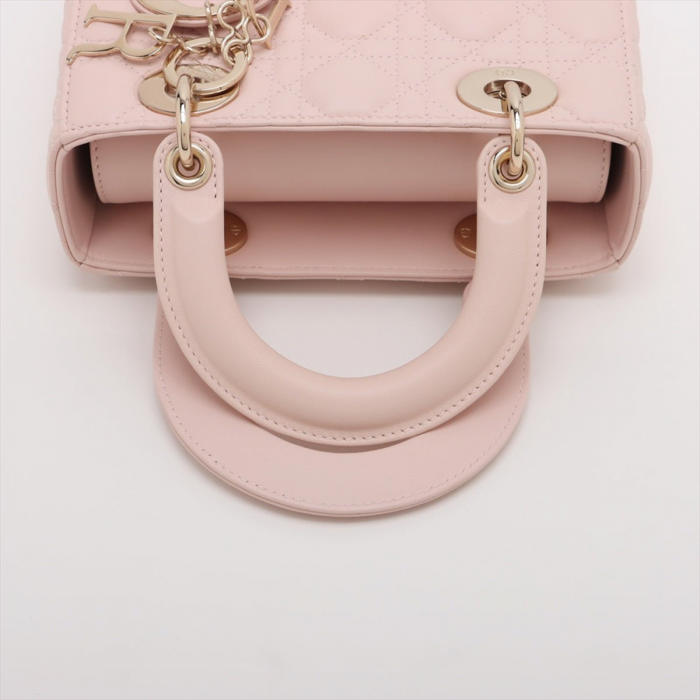 Christian Dior Lady Dior Small Lambskin Leather My ABCDior Cannage Tote Handbag Sand