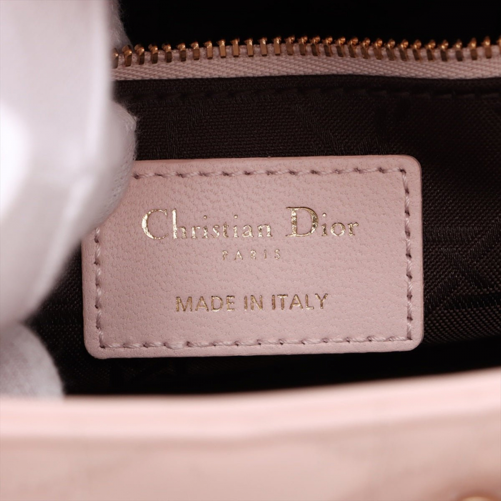 Christian Dior Lady Dior Small Lambskin Leather My ABCDior Cannage Tote Handbag Sand