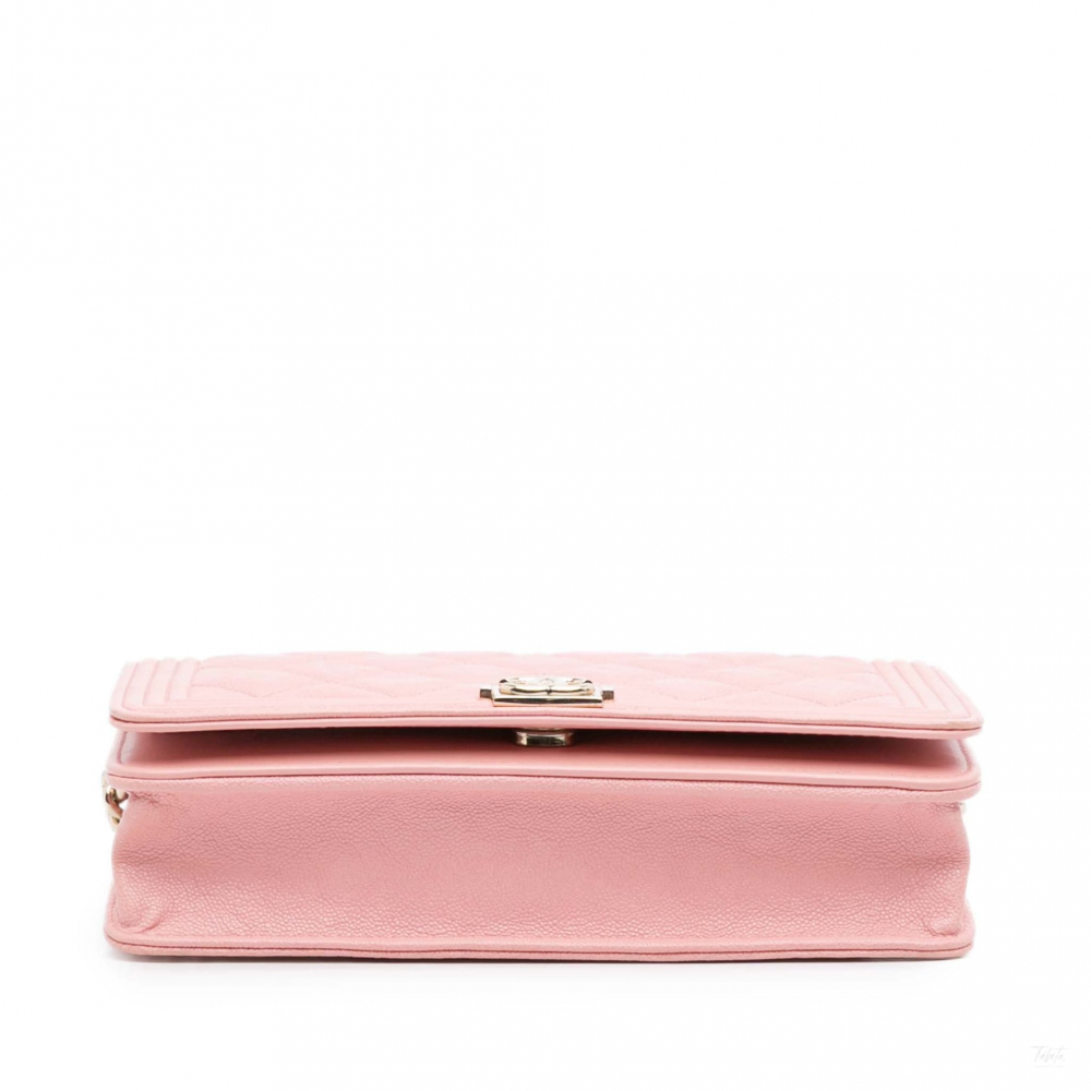 Chanel Boy Caviar Leather Quilted Wallet on Chain Crossbody Pink