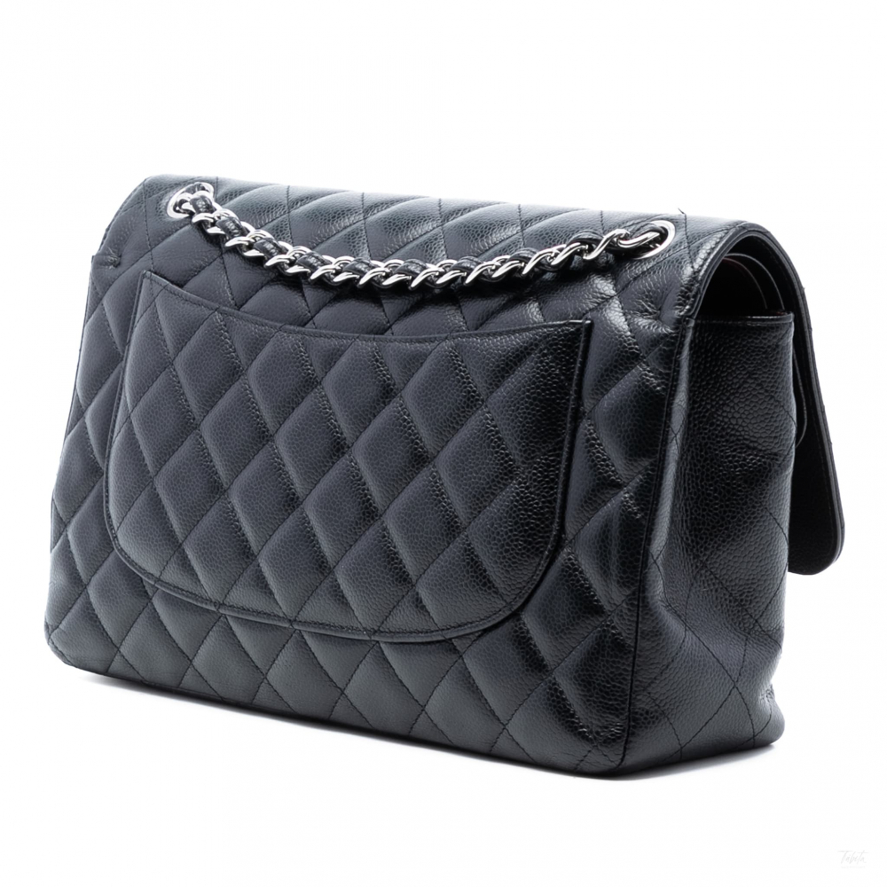 Chanel Classic Double Flap Jumbo Matelassè Caviar Leather Flap Handbag Black