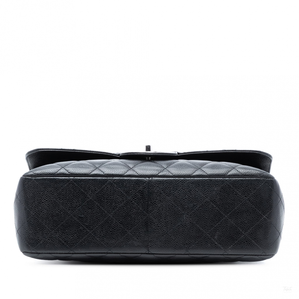 Chanel Classic Double Flap Jumbo Matelassè Caviar Leather Flap Handbag Black