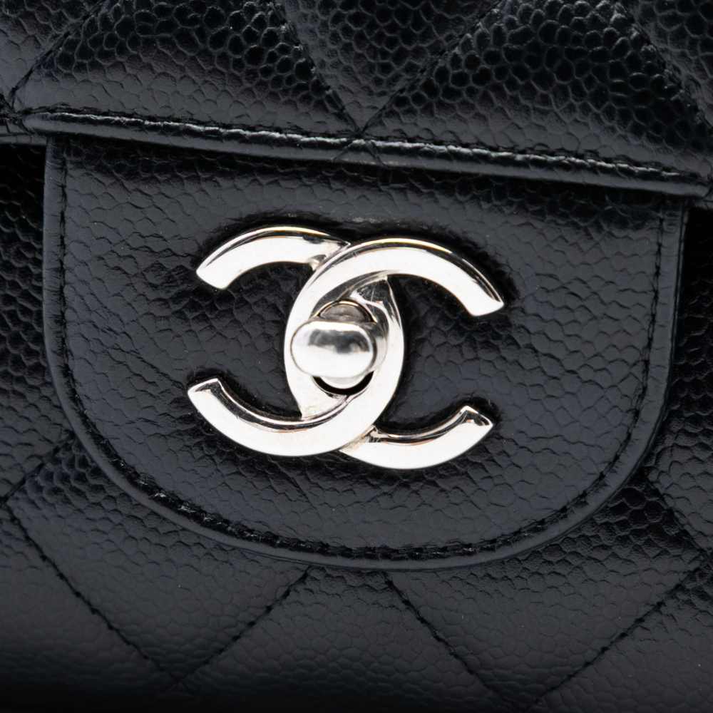 Chanel Classic Double Flap Jumbo Matelassè Caviar Leather Flap Handbag Black