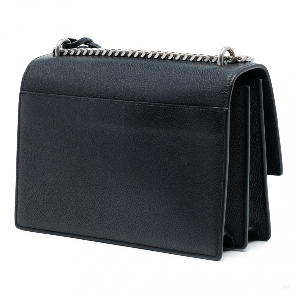 Saint Laurent Sunset Grained Calfskin Leather Flap Crossbody Black