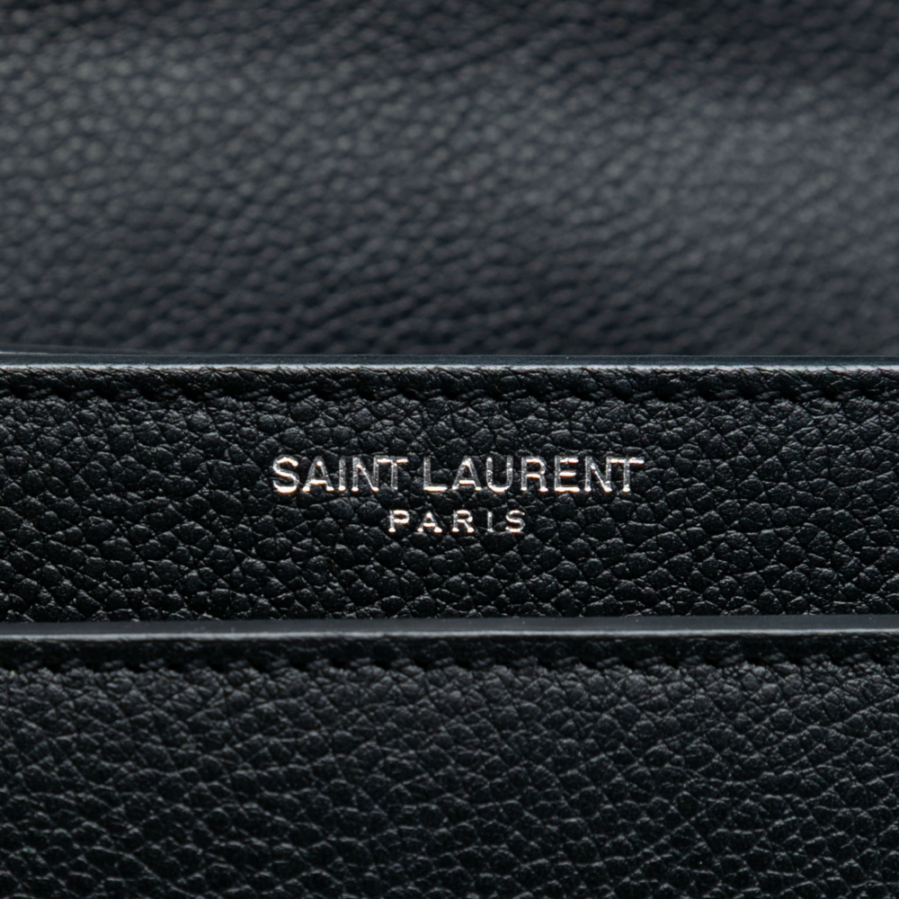 Saint Laurent Sunset Grained Calfskin Leather Flap Crossbody Black