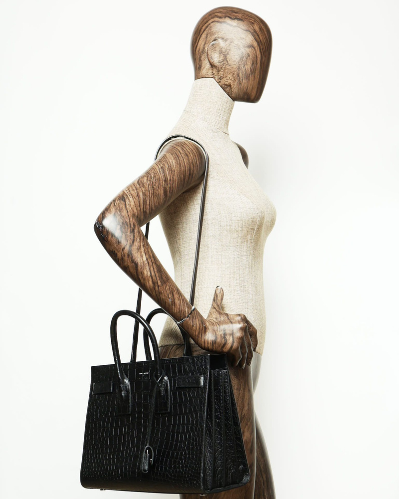Saint Laurent Small Crocodile Embossed Sac De Jour Bag