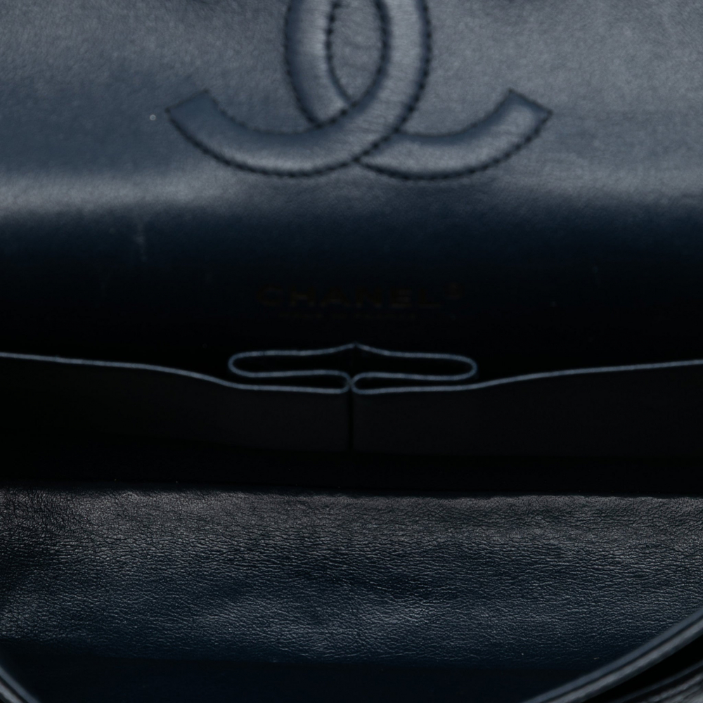 Chanel Classic Double Flap Medium Caviar Leather Matelassè Shoulder Bag Blue