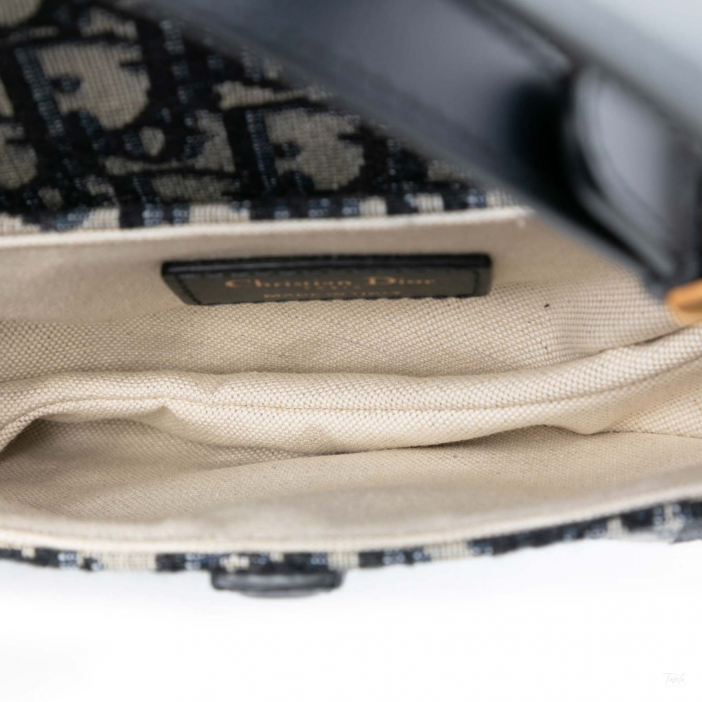 Christian Dior Saddle Mini Canvas Embroidery Shoulder Bag Oblique Blue
