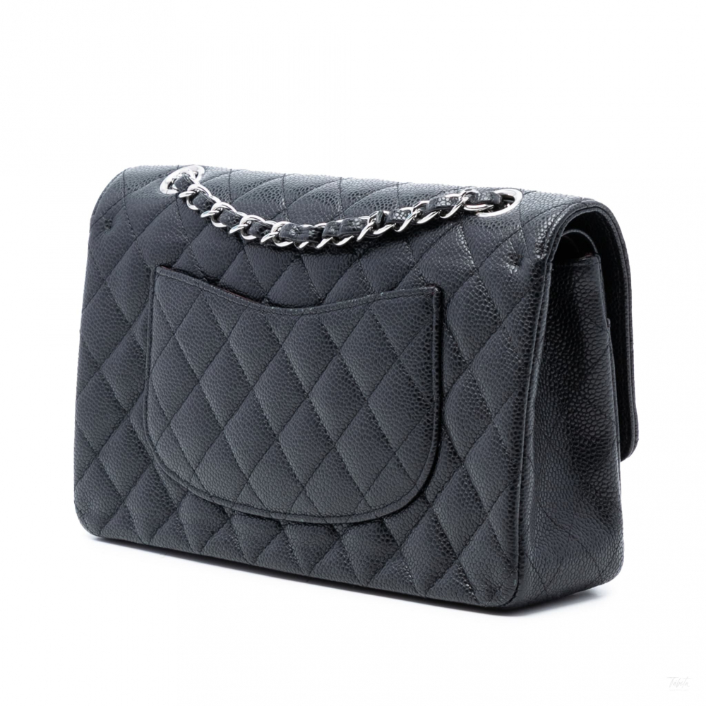 Chanel Classic Double Flap Medium Caviar Leather Matelassè Shoulder Bag Black