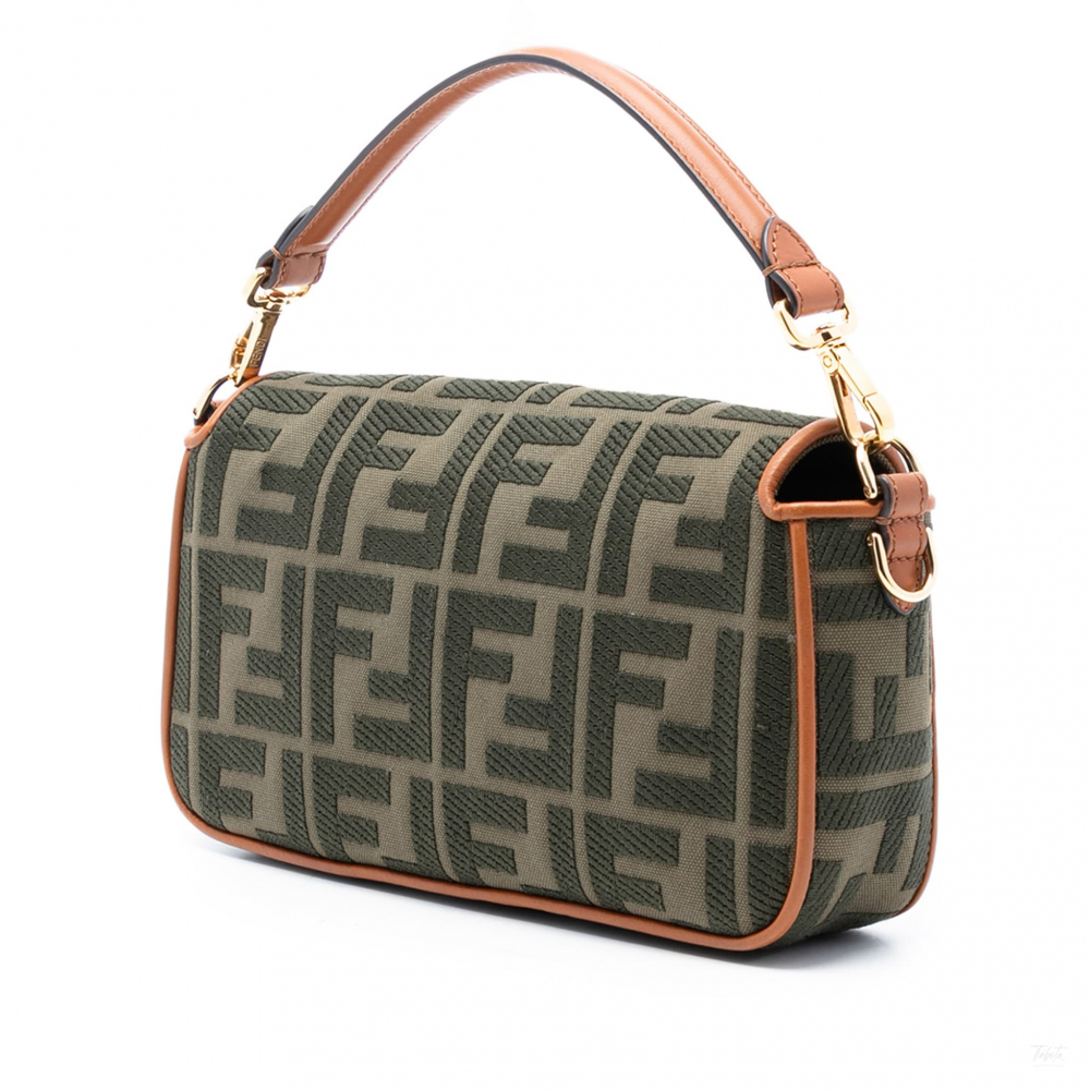 Fendi Zucca Medium Canvas Baguette Handbag Green