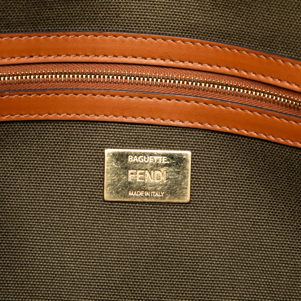 Fendi Zucca Medium Canvas Baguette Handbag Green